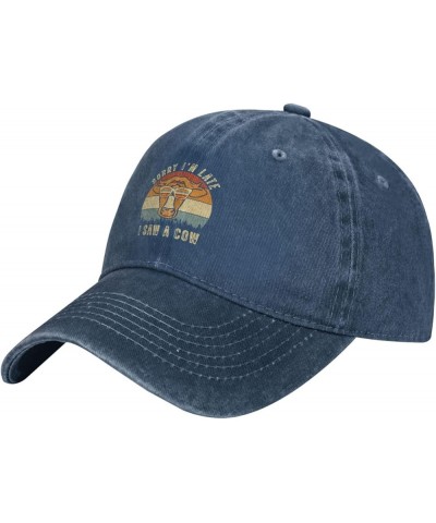 Sorry I'm Late I Saw A Cow Baseball Cap for Men Women Hats Adjustable Vintage Cowboy Hat Sun Hat Navy Blue $11.85 Cowboy Hats