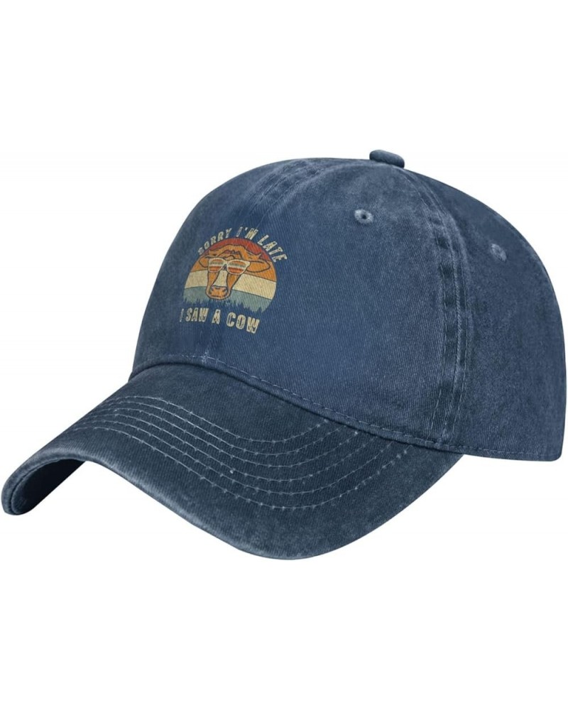 Sorry I'm Late I Saw A Cow Baseball Cap for Men Women Hats Adjustable Vintage Cowboy Hat Sun Hat Navy Blue $11.85 Cowboy Hats