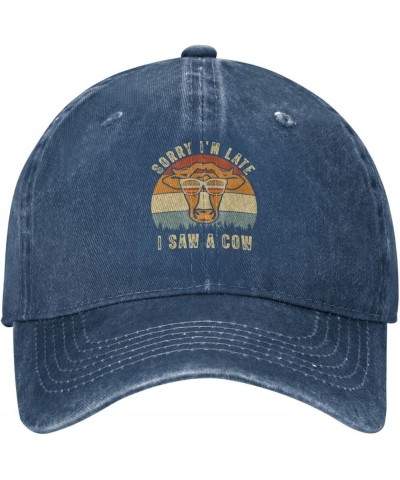 Sorry I'm Late I Saw A Cow Baseball Cap for Men Women Hats Adjustable Vintage Cowboy Hat Sun Hat Navy Blue $11.85 Cowboy Hats