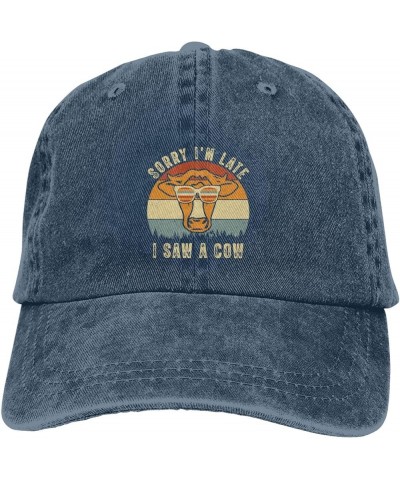 Sorry I'm Late I Saw A Cow Baseball Cap for Men Women Hats Adjustable Vintage Cowboy Hat Sun Hat Navy Blue $11.85 Cowboy Hats