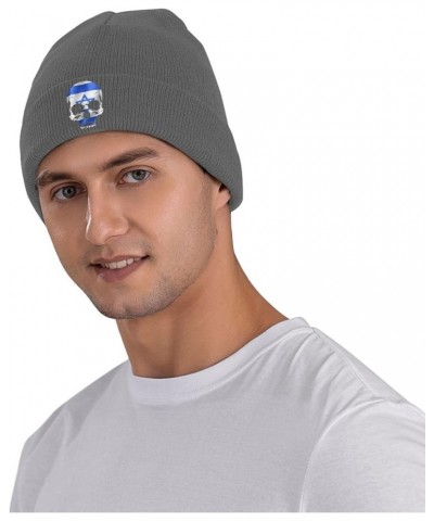 Israeli National Flag Skull Knit Hats Winter Warm Chunky Beanie Hat for Men Women Deep Heather $12.79 Skullies & Beanies