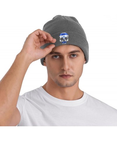 Israeli National Flag Skull Knit Hats Winter Warm Chunky Beanie Hat for Men Women Deep Heather $12.79 Skullies & Beanies