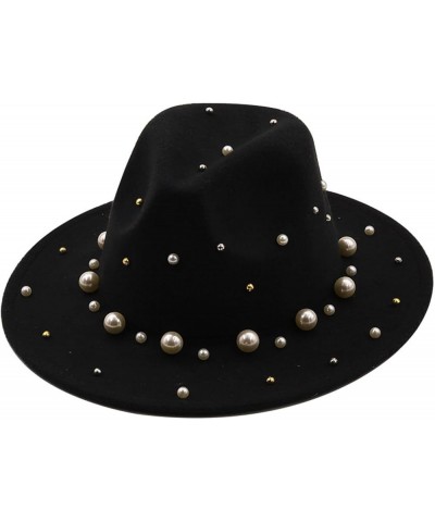 Spring Autumn Women Wide Brim Wool Felt Top Hat Pearl Accessories Jazz Party Wedding Fedora Hats Wine Red $13.20 Fedoras