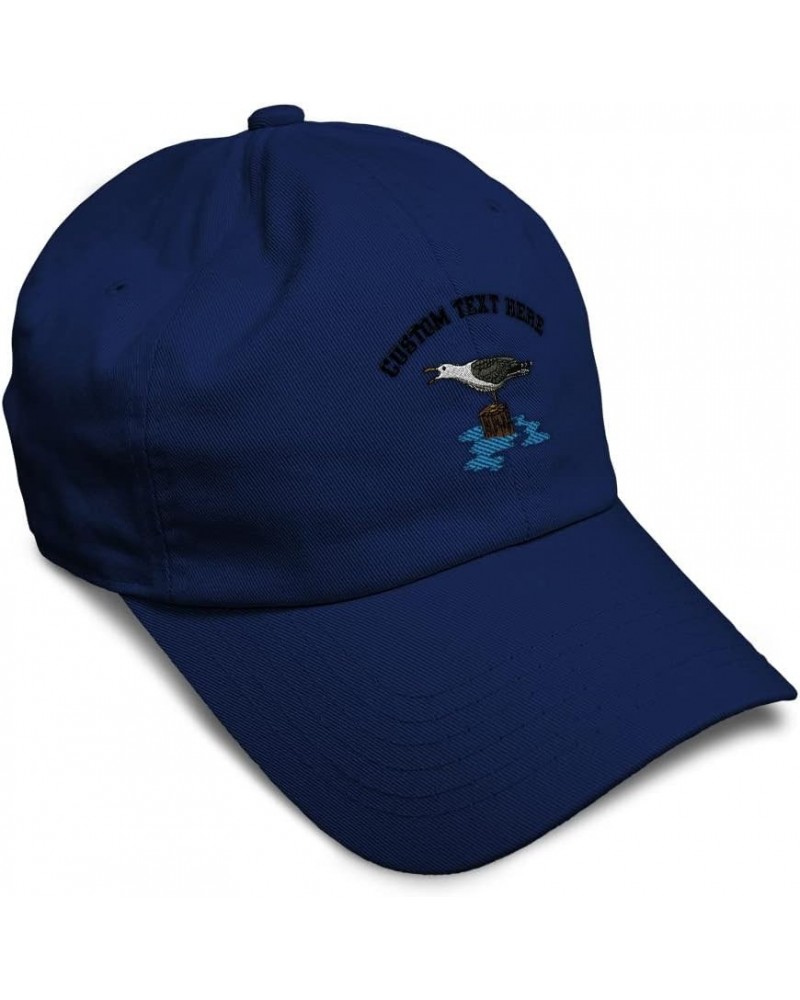 Soft Baseball Cap Seagull B Embroidery Birds Seagull Embroidery Twill Cotton Dad Hats for Men & Women Navy Personalized Text ...