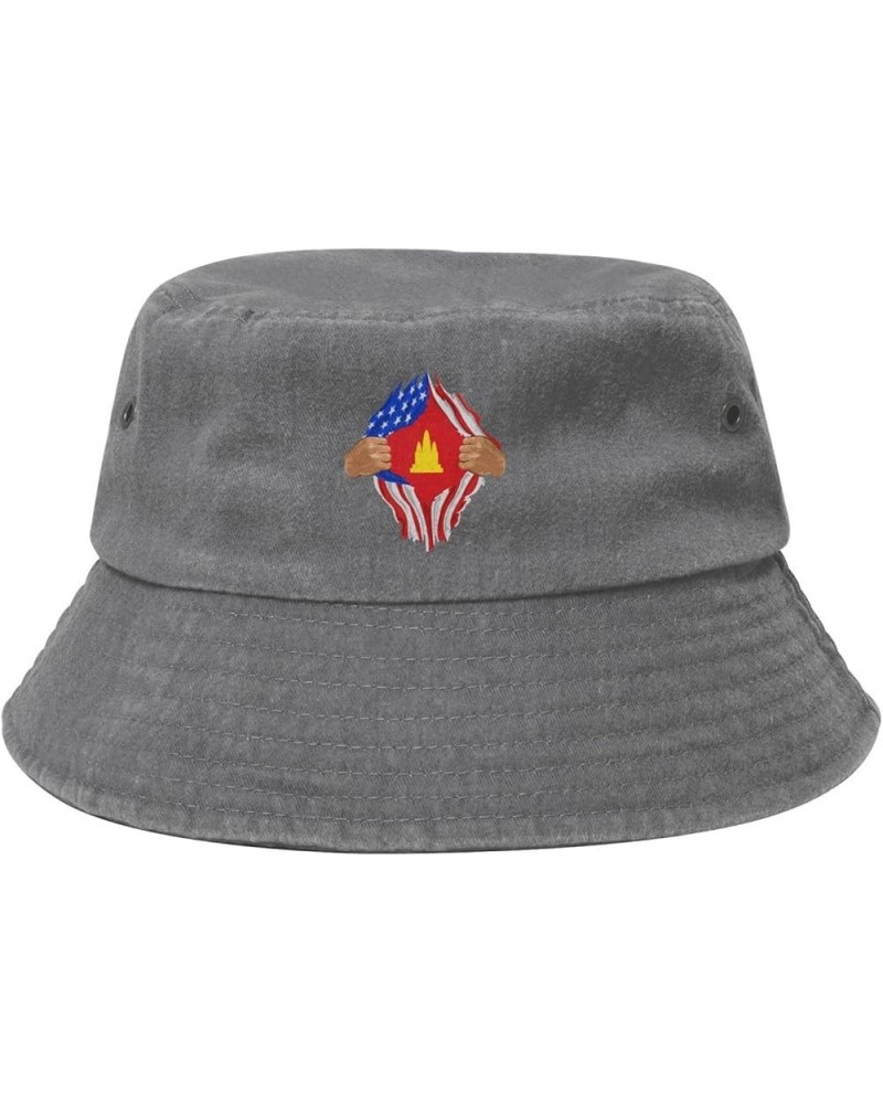 Hand Tear Flag of Democratic Kampuchea Bucket Hat for Men Women Outdoor Washed Cotton Sun Hats Travel Beach Hat Gray $10.04 B...