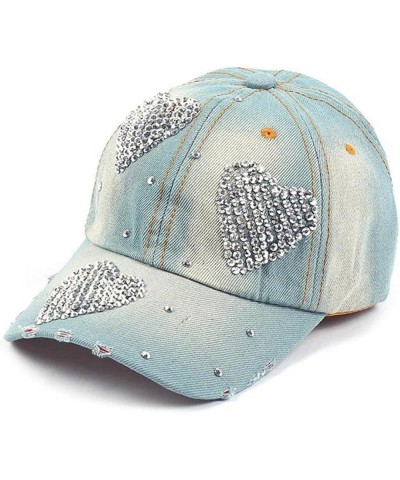 Wide Brim Baseball Cap, Beach Sun Hat Embellished Rhinestone, UV-Protection Casual Hat for Running Light Blue Hat Rhinestone ...