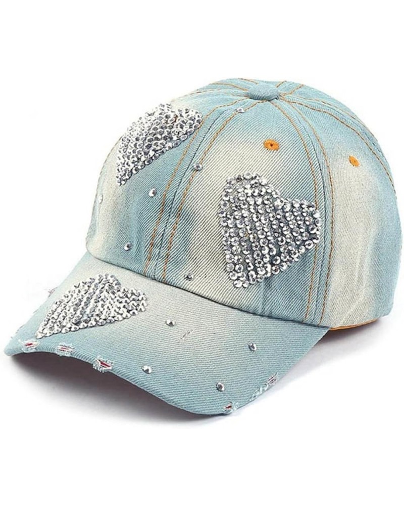 Wide Brim Baseball Cap, Beach Sun Hat Embellished Rhinestone, UV-Protection Casual Hat for Running Light Blue Hat Rhinestone ...