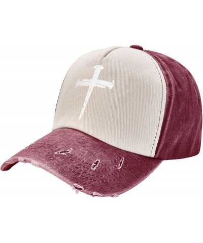 Christian Jesus Cross 100% Cotton Women's Baseball Cap Retro Washed Denim Trucker Cap Adjustable,Dark Red Dark Red $11.81 Bas...