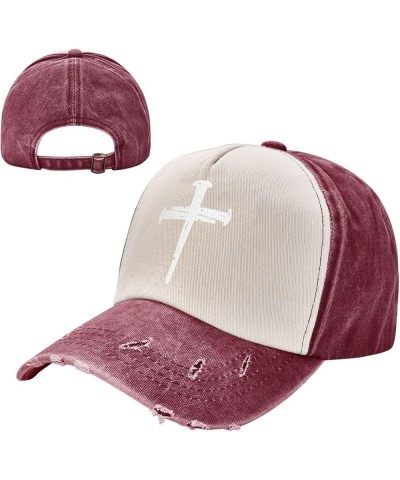 Christian Jesus Cross 100% Cotton Women's Baseball Cap Retro Washed Denim Trucker Cap Adjustable,Dark Red Dark Red $11.81 Bas...