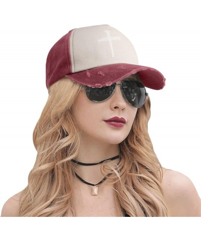 Christian Jesus Cross 100% Cotton Women's Baseball Cap Retro Washed Denim Trucker Cap Adjustable,Dark Red Dark Red $11.81 Bas...