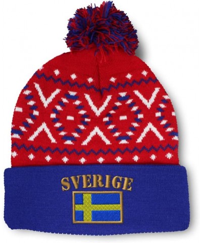 Custom Pom Pom Beanies for Women Sweden Sverige Flag Embroidery Skull Cap Flags Winter Hats for Men 1 Size American X Design ...