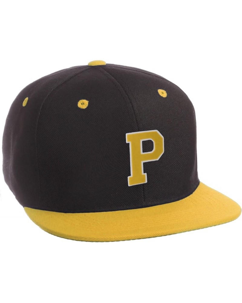 Classic Snapback Hat Custom A to Z Initial Letters, Black Gold Cap White Gold Initial P $12.49 Baseball Caps