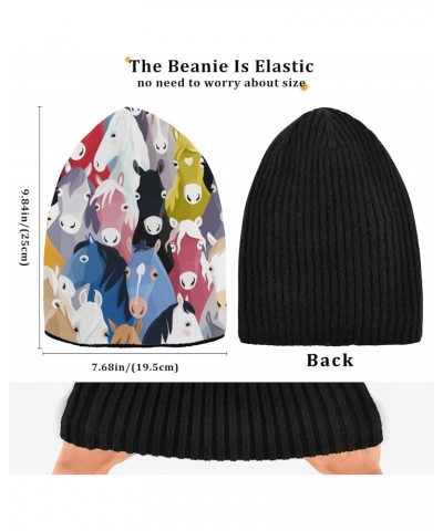 Colorful Horses Beanie Hat Slouchy for Women Men Double Side Wear Skully Cap Knitting Kit Thick Soft Warm for Cold Weather | ...