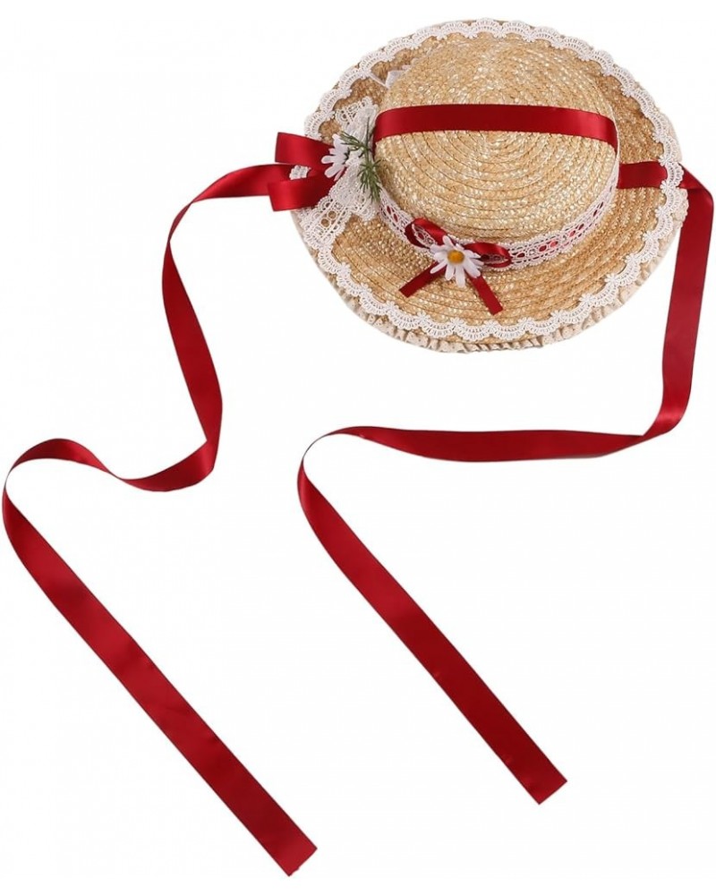 Panama Hat Handmade Sunhat Lace Decorated Pastoral Style Tea Party for Women Miss Panama Hat Sunhat with Ribbon Red $12.73 Su...