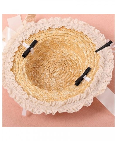 Panama Hat Handmade Sunhat Lace Decorated Pastoral Style Tea Party for Women Miss Panama Hat Sunhat with Ribbon Red $12.73 Su...