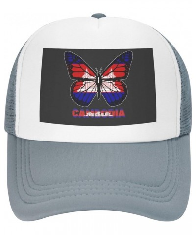 Butterfly Cambodia Flag Mesh Baseball Cap Gray $9.02 Baseball Caps