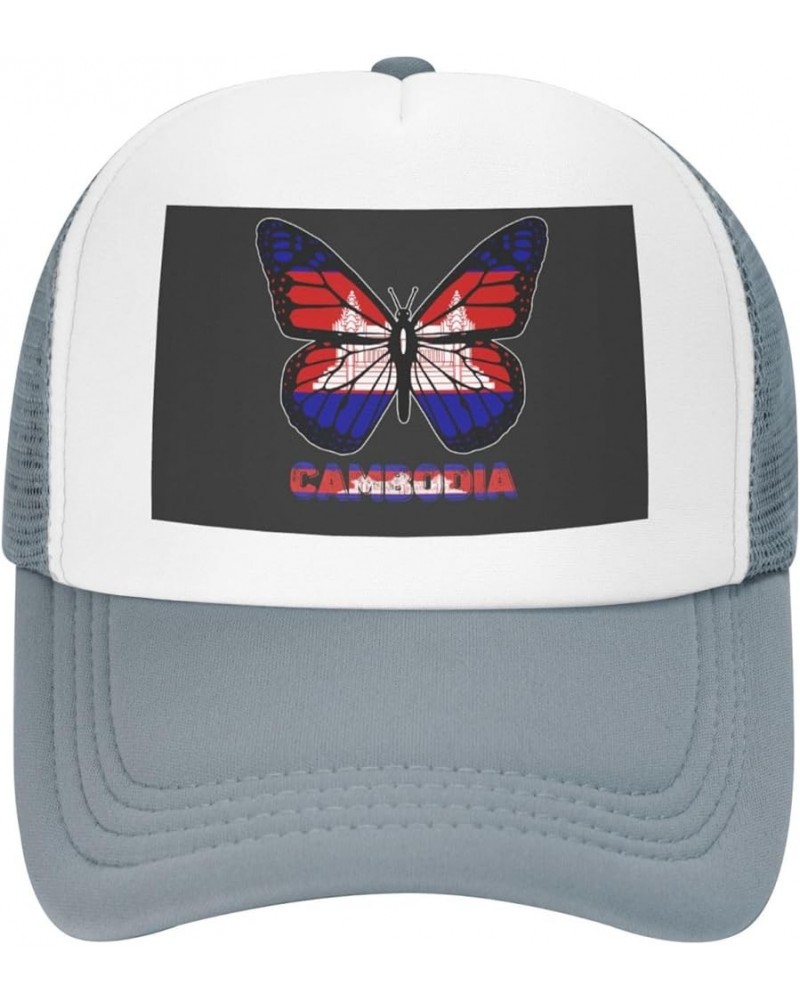 Butterfly Cambodia Flag Mesh Baseball Cap Gray $9.02 Baseball Caps