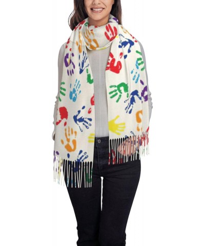 Women'S Fashion Long Shawl Winter Warm Long Scarves For Women Men Soft Colorful Hand Shapes Rainbow Tassel Scarves $12.75 Sca...