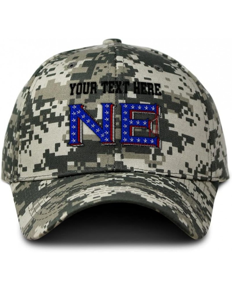 Custom Camo Baseball Cap Nebraska Blue Flag Stars Love Cotton Pixel Camo Personalized Text Here $19.19 Baseball Caps