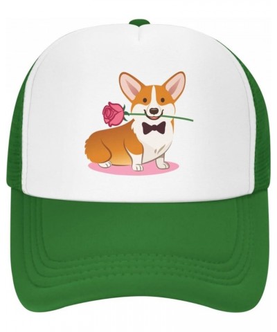 Mesh Dad Hat Adjustable Washed Corgi Dog with Rose Baseball Dad Cap Funny Ball Trucker Cap for Women Men Corgi Dog With Rose ...