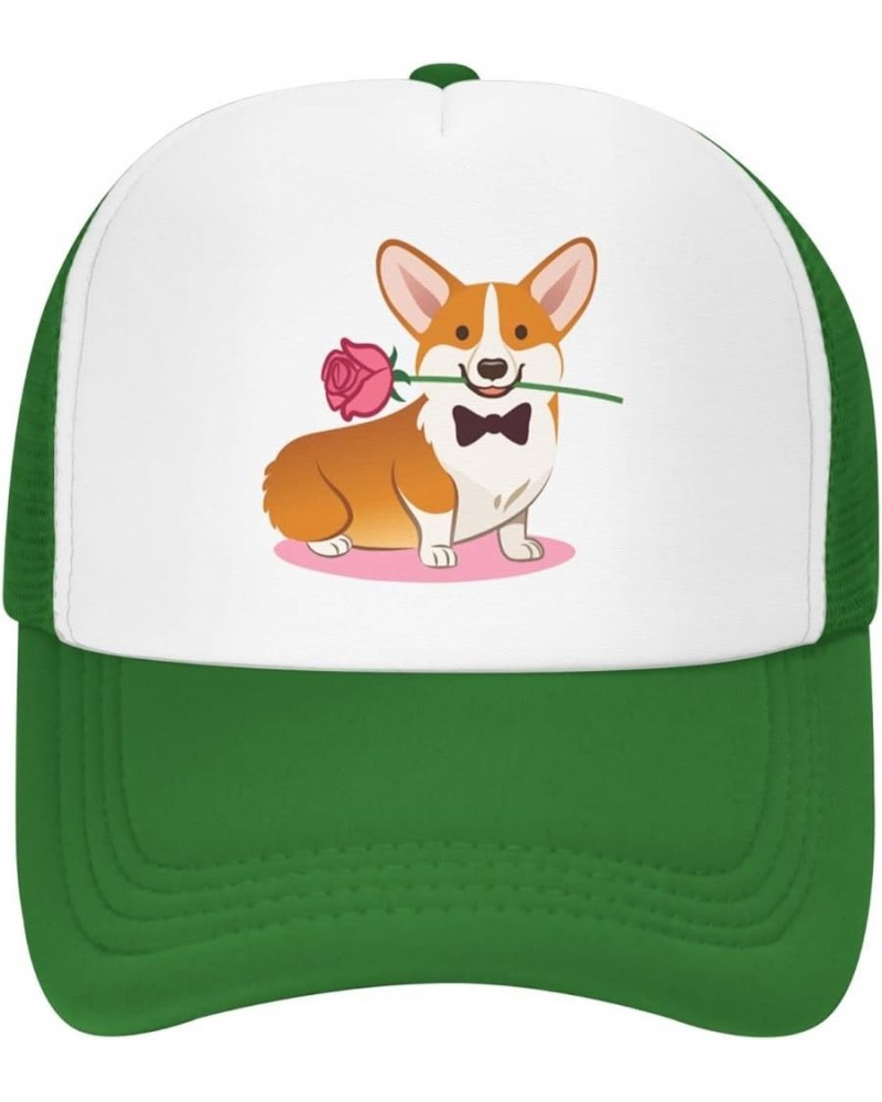 Mesh Dad Hat Adjustable Washed Corgi Dog with Rose Baseball Dad Cap Funny Ball Trucker Cap for Women Men Corgi Dog With Rose ...