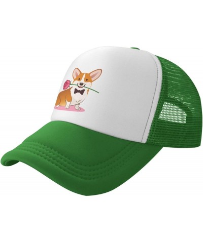 Mesh Dad Hat Adjustable Washed Corgi Dog with Rose Baseball Dad Cap Funny Ball Trucker Cap for Women Men Corgi Dog With Rose ...