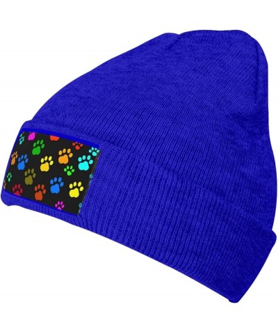 Beanie Hats for Women Men Knit Hat Colorful Dog Paw Print Black Print Beanies Cap Fashion Cuffed Sports Hat Blue $13.37 Skull...