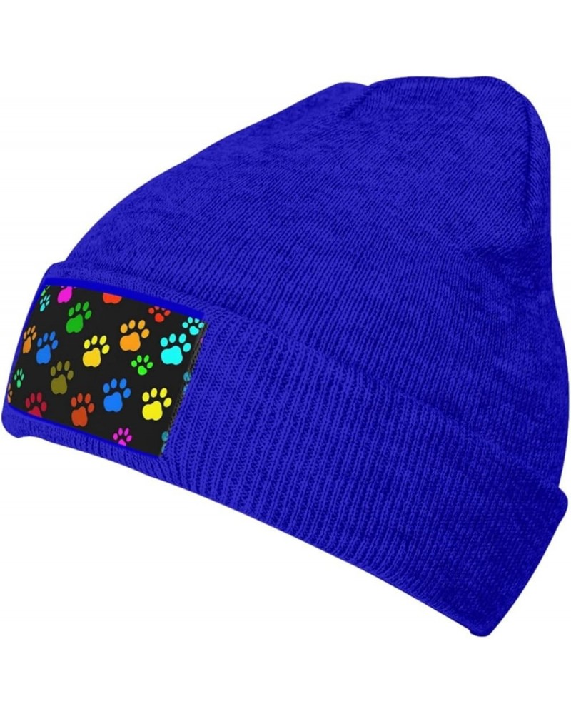 Beanie Hats for Women Men Knit Hat Colorful Dog Paw Print Black Print Beanies Cap Fashion Cuffed Sports Hat Blue $13.37 Skull...