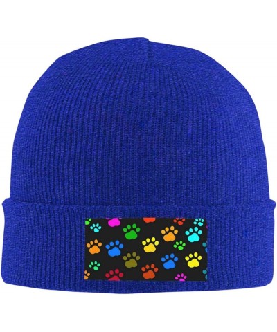 Beanie Hats for Women Men Knit Hat Colorful Dog Paw Print Black Print Beanies Cap Fashion Cuffed Sports Hat Blue $13.37 Skull...