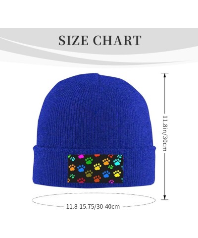 Beanie Hats for Women Men Knit Hat Colorful Dog Paw Print Black Print Beanies Cap Fashion Cuffed Sports Hat Blue $13.37 Skull...