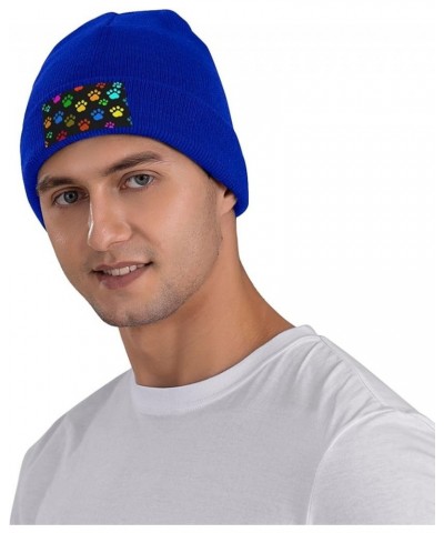 Beanie Hats for Women Men Knit Hat Colorful Dog Paw Print Black Print Beanies Cap Fashion Cuffed Sports Hat Blue $13.37 Skull...