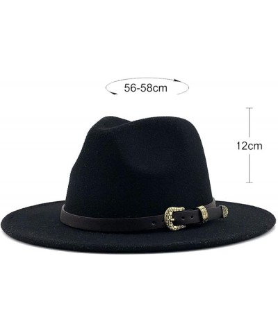 Women Men Fedora Hat Wide Brim Trilby Hat with Belt Buckle British Style Vintage Panama Hat Fashion Jazz Hats 16 $17.15 Fedoras