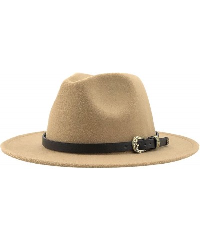 Women Men Fedora Hat Wide Brim Trilby Hat with Belt Buckle British Style Vintage Panama Hat Fashion Jazz Hats 16 $17.15 Fedoras