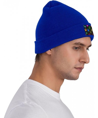 Beanie Hats for Women Men Knit Hat Colorful Dog Paw Print Black Print Beanies Cap Fashion Cuffed Sports Hat Blue $13.37 Skull...