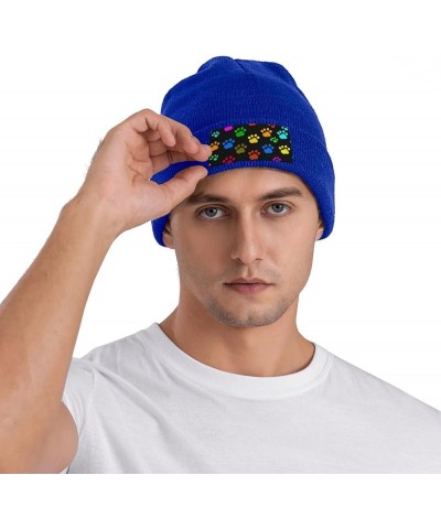 Beanie Hats for Women Men Knit Hat Colorful Dog Paw Print Black Print Beanies Cap Fashion Cuffed Sports Hat Blue $13.37 Skull...