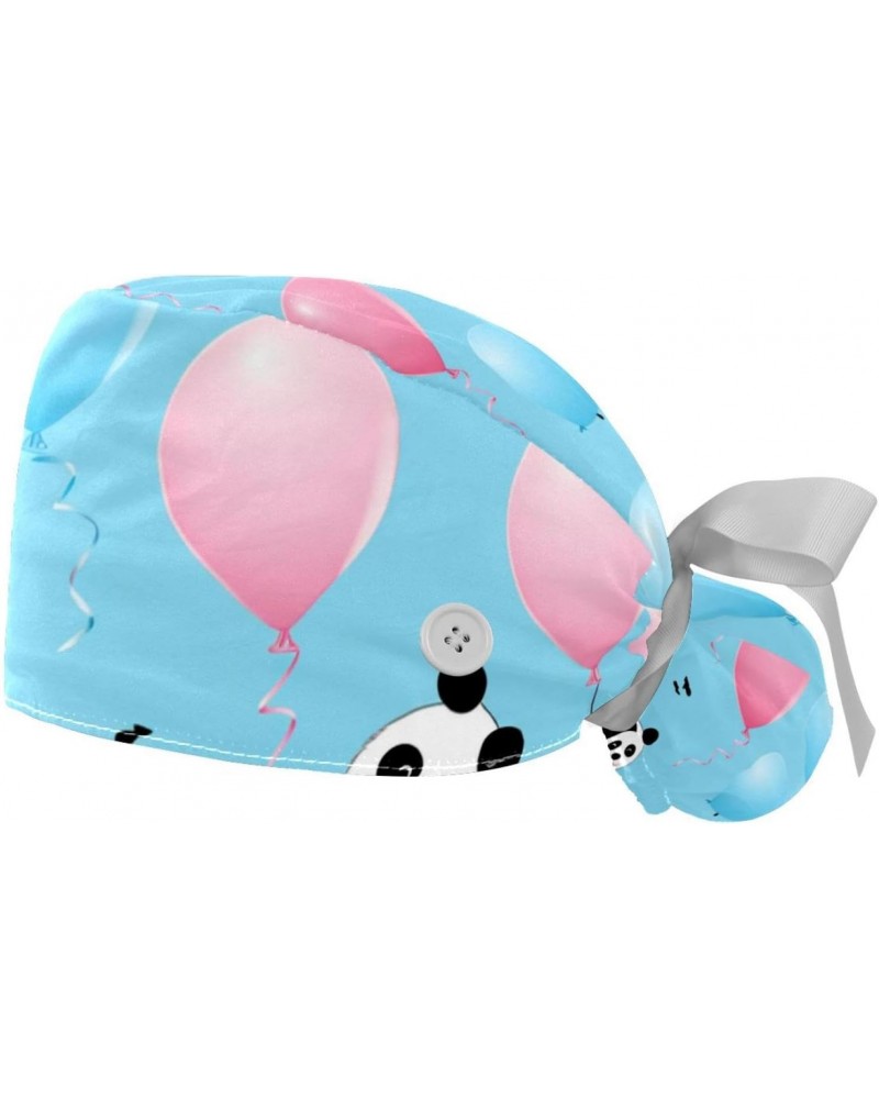 2-Pc Scrub Hats Women Bouffant Hats,Work Hat with Buttons and Cotton Sweatband,Cute Panda Bears and Balloons $11.42 Skullies ...