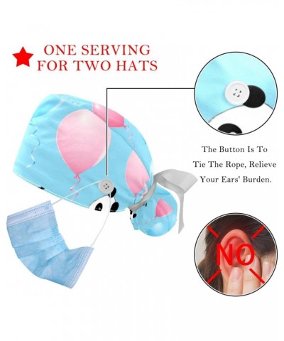 2-Pc Scrub Hats Women Bouffant Hats,Work Hat with Buttons and Cotton Sweatband,Cute Panda Bears and Balloons $11.42 Skullies ...