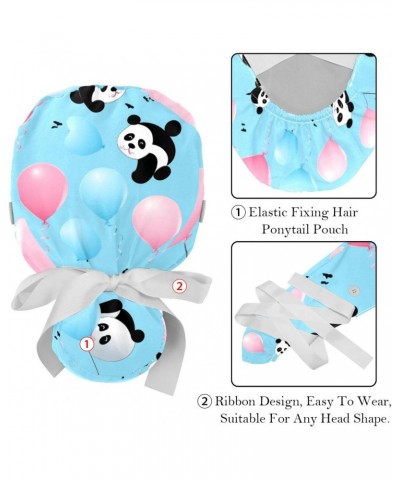 2-Pc Scrub Hats Women Bouffant Hats,Work Hat with Buttons and Cotton Sweatband,Cute Panda Bears and Balloons $11.42 Skullies ...