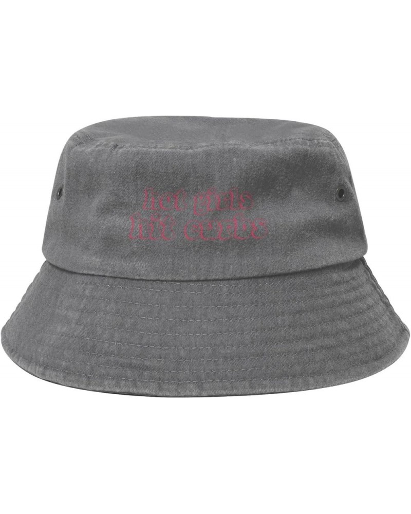 Hot Girls Hit Curbs Washed Denim Bucket Hat Washed Denim Fishing Cap Cotton Vintage Foldable Sunhat Gray $9.63 Bucket Hats