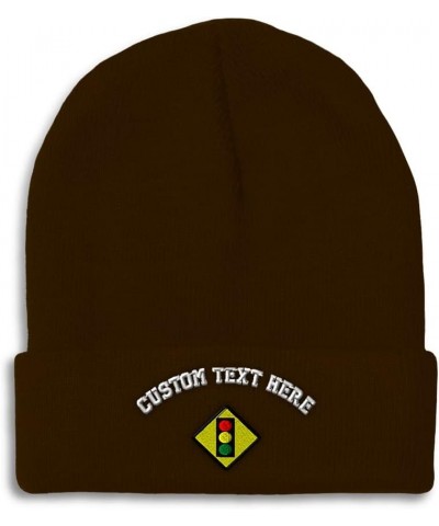 Beanies for Men Traffic Light Sign Embroidery Symbols Winter Hats for Women Acrylic Skull Cap 1 Size Brown Personalized Text ...