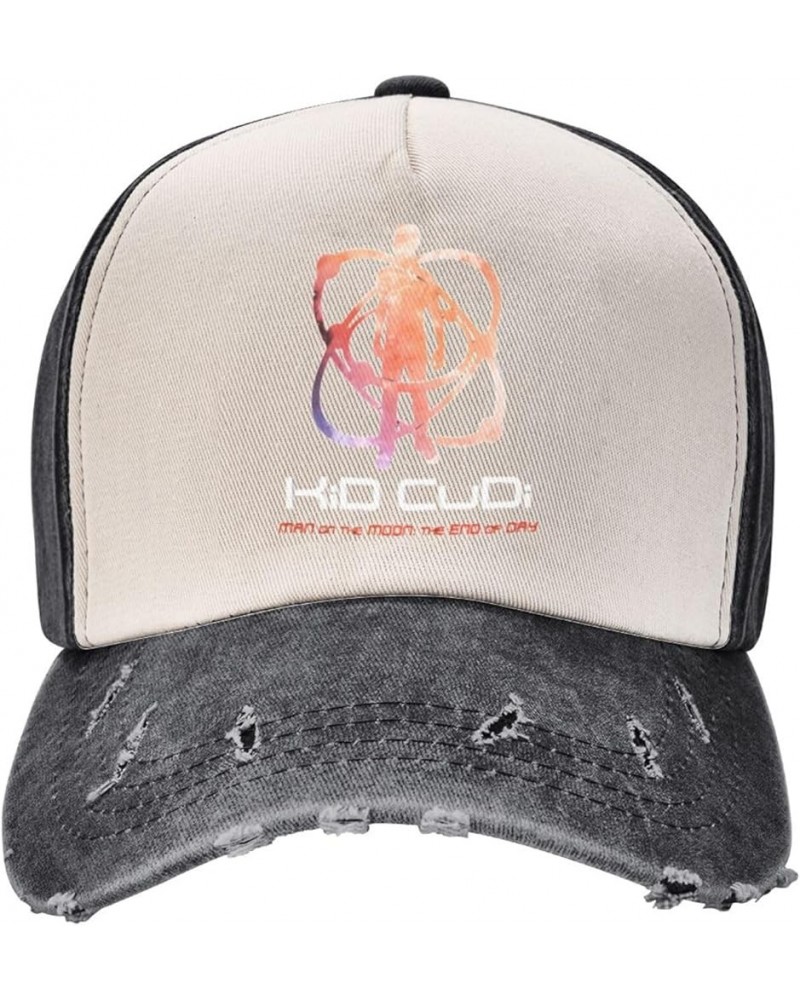 Kid Music Cudi Baseball Cap Washed Low Profile Distressed Dad Hat Unisex Denim Adjustable Cap Dark Red Black and White $10.97...