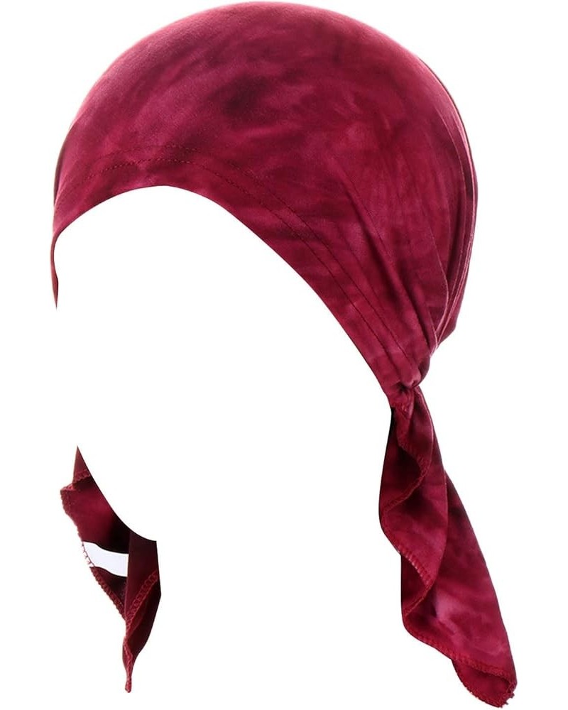 Womens Casual Tie Dye Head Scarf Hat Headwear Muslim Turban Cap Headwrap Beanie Turban Cap Turban for Women Wine $5.73 Skulli...