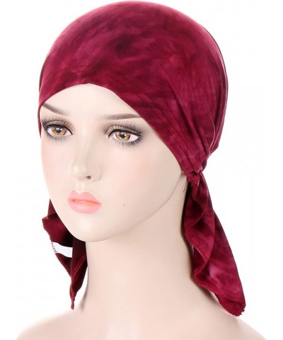 Womens Casual Tie Dye Head Scarf Hat Headwear Muslim Turban Cap Headwrap Beanie Turban Cap Turban for Women Wine $5.73 Skulli...