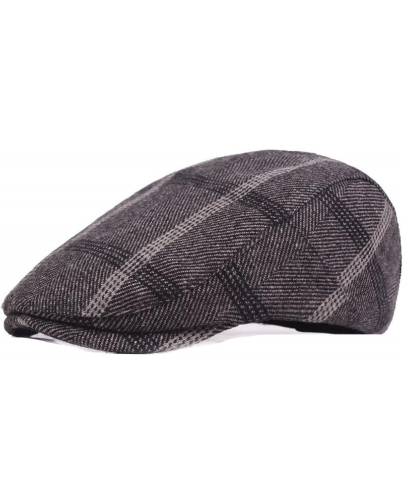 Mens Striped Plaid Flat Gatsby Newsboy Hats Autumn Winter Retro Peaked Beret Cap Casual Cabbie Caps for Men Black Gray-stripe...