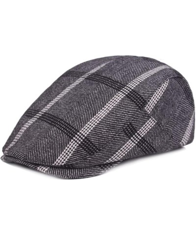 Mens Striped Plaid Flat Gatsby Newsboy Hats Autumn Winter Retro Peaked Beret Cap Casual Cabbie Caps for Men Black Gray-stripe...