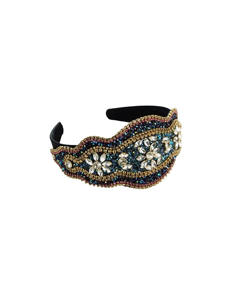 Wide Rhinestone Headband Ladies Headwear Exaggerated Baroque Party Hair Accessories Headwear Blue Blue $12.74 Headbands