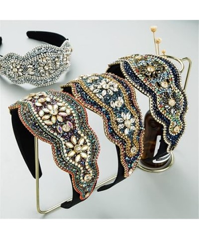 Wide Rhinestone Headband Ladies Headwear Exaggerated Baroque Party Hair Accessories Headwear Blue Blue $12.74 Headbands