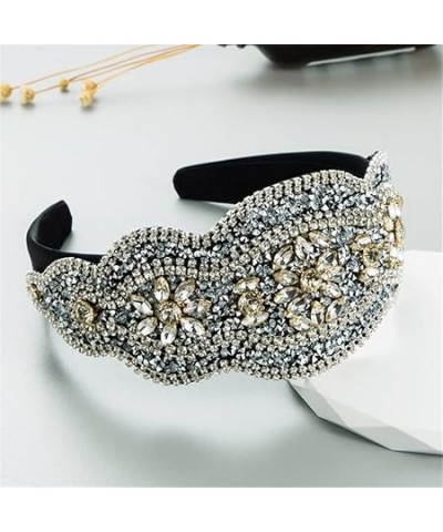 Wide Rhinestone Headband Ladies Headwear Exaggerated Baroque Party Hair Accessories Headwear Blue Blue $12.74 Headbands