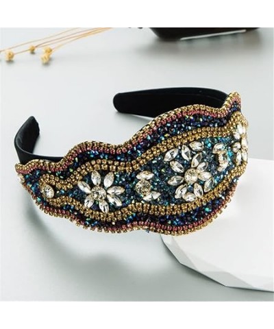 Wide Rhinestone Headband Ladies Headwear Exaggerated Baroque Party Hair Accessories Headwear Blue Blue $12.74 Headbands