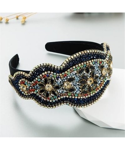 Wide Rhinestone Headband Ladies Headwear Exaggerated Baroque Party Hair Accessories Headwear Blue Blue $12.74 Headbands